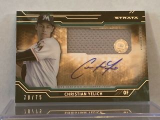 2015 Topps Strata Christian Yelich Autograph/relics 70/75 Marlins/brewers