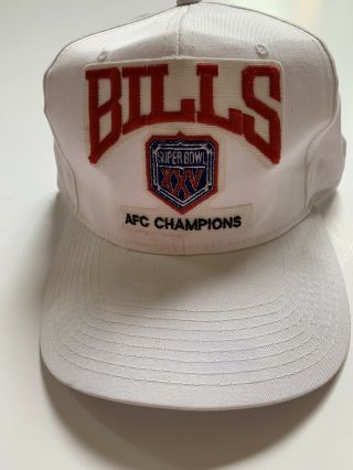 Vintage 1990 Buffalo Bills Bowl Xxv 25 Nfl White Snapback Hat Cap