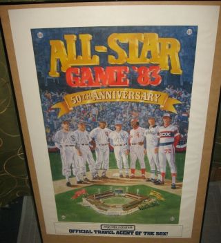 Vintage 1983 Signed Britt Burns Chicago White Sox All - Star Game Wall Poster Fisk