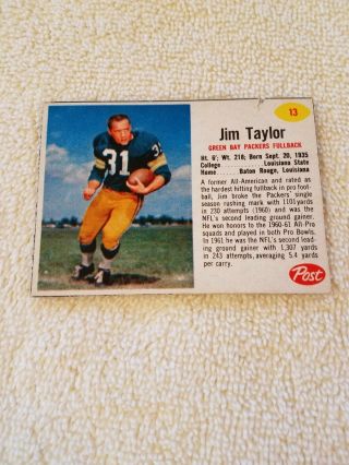 1962 Post Cereal Football Green Bay Packers Jim Taylor 13 Very Good