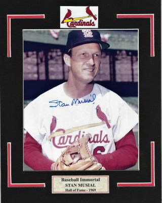 11x14 Blk.  & Red Mat With 8x10 Color Photo Of Stan Musial Live Ink Signed
