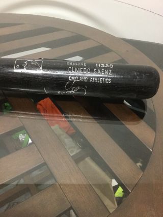 Oakland Athletics Olmedo Saenz Signed Autographed Game Bat