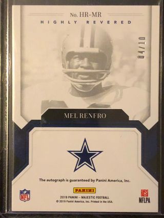 2019 Majestic Highly Revered Dallas Cowboys Mel Renfro Autograph 4/10 2