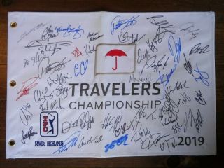 2019 Travelers Championship Signed Field Pin Flag 51sigs Spieth Koepka Reed Plus