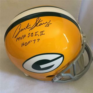 Bart Starr Signed Green Bay Packers Fs Helmet