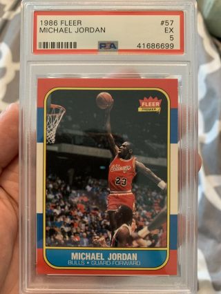 1986 - 1987 Fleer Michael Jordan Chicago Bulls 57 Basketball Card Psa 5 Sharp