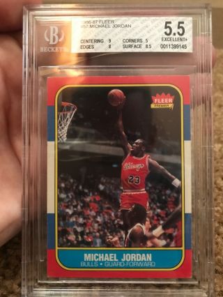 Michael Jordan 1986 - 87 Fleer Rookie Rc 57 Bulls Bgs 5.  5 Exellent,  (9 Centering)