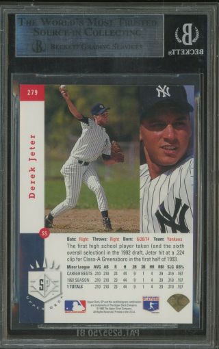 1993 SP Foil 279 Derek Jeter Yankees RC Rookie BGS 9.  5 Away From BGS 9.  5 2