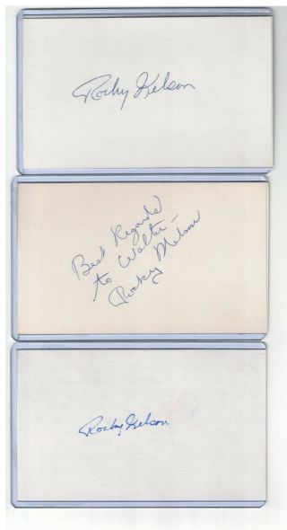 (3) Rocky Nelson Index Card Signed 1960 Ws Champs Pirates Psa/dna Cert 1924 - 2006