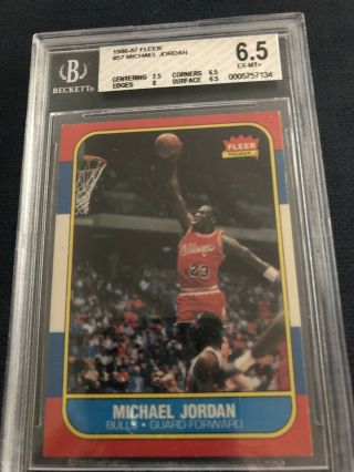 1986 - 1987 Fleer Michael Jordan Chicago Bulls 57 Basketball Card Bgs 6.  5