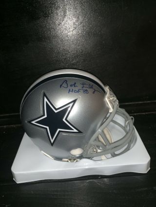 Bob Lilly Auto Signed Dallas Cowboys Mini Helmet Inscribed Hof 80