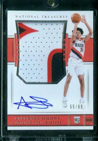55/99 Anfernee Simons 2018 - 19 National Treasures Rookie Patch Autograph Rc
