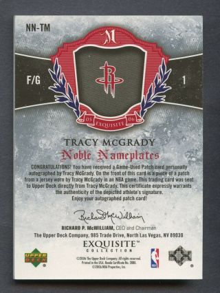2005 - 06 UD Exquisite Noble Nameplates Tracy McGrady NBA Logoman Patch AUTO /25 2