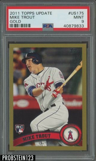 2011 Topps Update Gold Us175 Mike Trout Angels Rc Rookie /2011 Psa 9