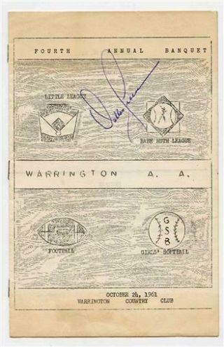 Dallas Green Signed 1961 Warrington Country Club A A Annual Banquet Pennsylvania