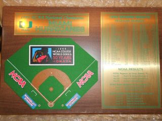 1999 Miami Hurricanes Baseball National Championship Plaque 2