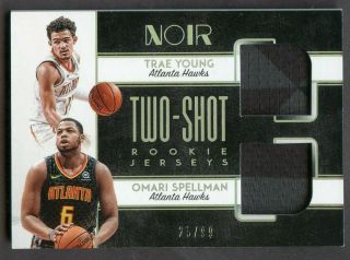 2018 - 19 Panini Noir Two - Shot Trae Young Omari Spellman Rc Rookie Patch 25/99