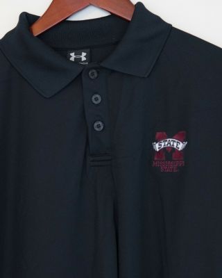 Mississippi State Bulldogs Msu Under Armour Mens Short Sleeve Polo Black Size Xl