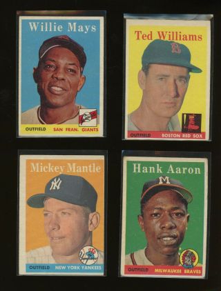 1958 Topps Baseball Complete Set (495) W/ Williams Clemente Aaron Mantle Koufax