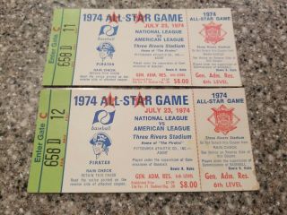 1974 All Star Game Pittsburgh Ticket Stub 2 Tickets.  Three Rivers Stadium