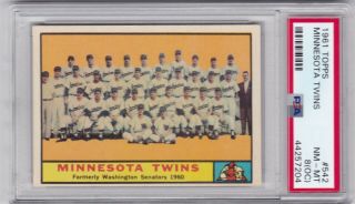 Rm: 1961 Topps Baseball Card 542 Minnesota Twins - Psa 8 Nm - Oc