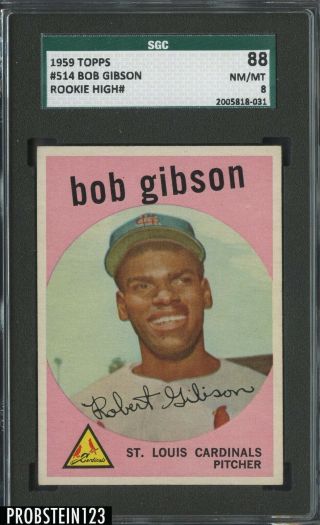 1959 Topps 514 Bob Gibson St.  Louis Cardinals Rc Rookie Hof Sgc 88 8 High End