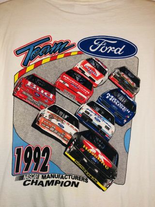 Vintage 1992 Nascar Team Ford MFG Champion Racing T - Shirt Wood Bros Roush Davis 2