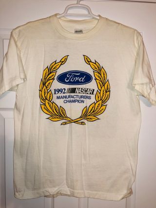 Vintage 1992 Nascar Team Ford MFG Champion Racing T - Shirt Wood Bros Roush Davis 4