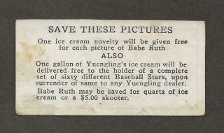 1928 Yuengling ' s Ice Cream 25 Hack Wilson Baseball Card 2