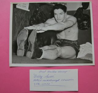 Boxing: Billy Soose Autographed Card & Vintage 1941 Press Photo