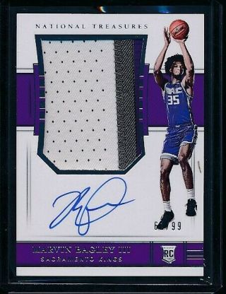 2018 Panini National Treasures Marvin Bagley Rc Rookie Patch Auto Rpa /99 3 Clr
