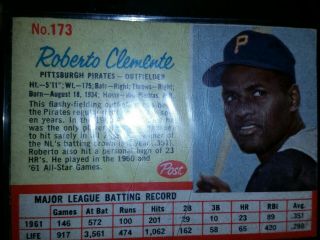 1962 Post Cereal 173 Roberto Clemente Pittsburgh Pirates Ex (fb24)