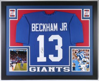 Odell Beckham Jr.  Signed Giants 35x43 Custom Framed Jersey (jsa) Autograph