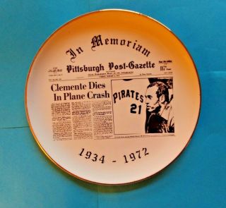 Roberto Clemente Ceramic Plate Memorial Pittsburgh Post - Gazette 1973 Only 1 Ebay