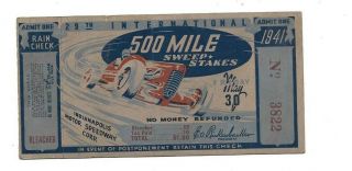 Vintage 1941 Indy 500 Ticket Stub 29th Annual 500 Mile Indianapolis 500 Race
