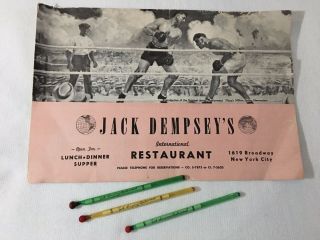 Jack Dempsey Restaurant Bar Menu And Three Hard To Find Swizzle Sticks