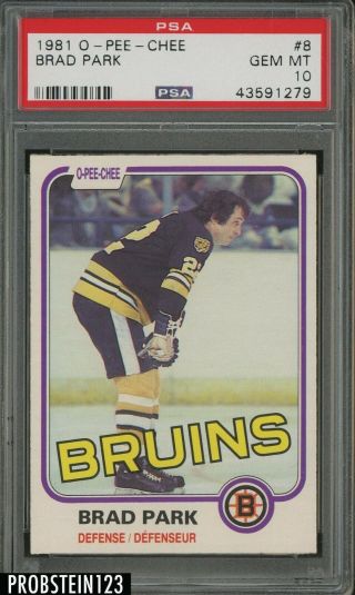 1981 O - Pee - Chee Opc Hockey 8 Brad Park Boston Bruins Psa 10 Gem