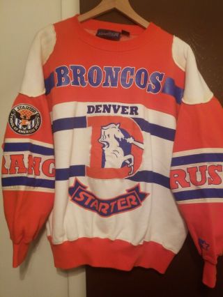 Vtg Nfl Denver Broncos Starter Sweatshirt All Over Print 90s Xl Jersey Nuggets