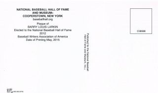 Barry Larkin Signed Autographed Hall of Fame Postcard Reds Baseball HOF Plaque 2