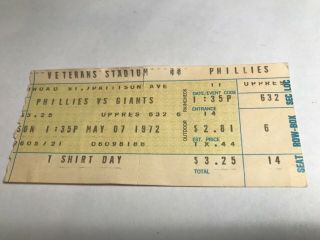 May 7 1972 Ticket Stub Phillies @ Sf Giants Steve Carlton Pitches Complete Game