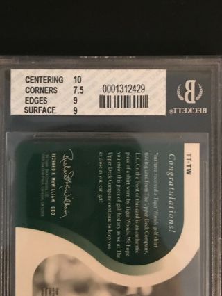 2001 Tiger Woods UD SP AUTHENTIC TOUR THREADS RC Beckett Graded Shirt BGS 4