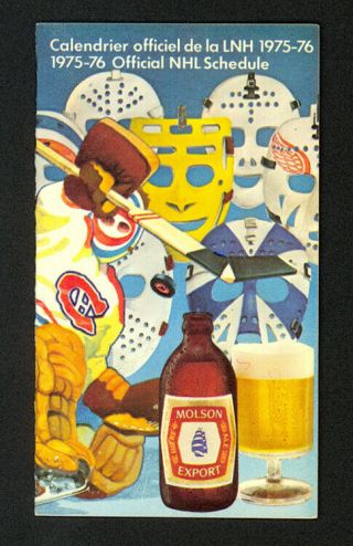 1975 - 76 Molson Export Official Nhl Hockey Pocket Schedule - Rare -