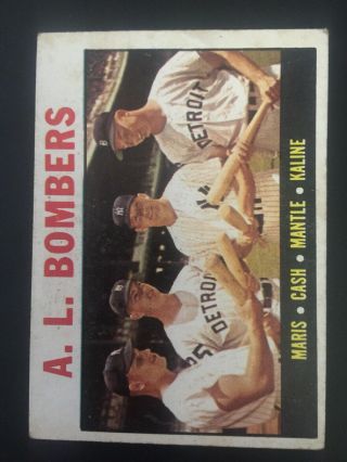 1964 Topps 331 A.  L.  Bombers: Mickey Mantle Roger Maris Al Kaline Norm Cash