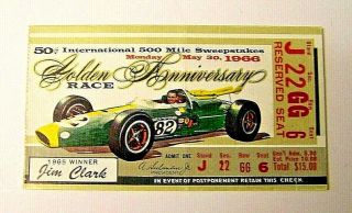 1966 Indianapolis Motor Speedway Indy 500 Race Ticket Stub