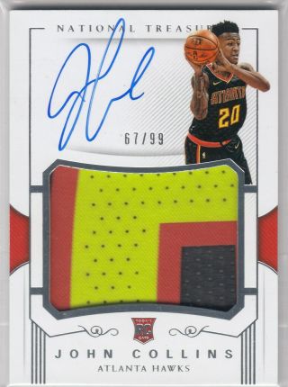 John Collins 2017 - 18 National Treasures Rookie Rc Patch Auto 67/99 Defect