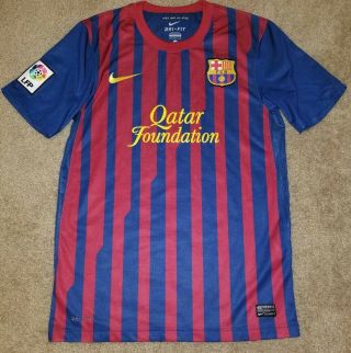 Lionel Messi Nike Dri - Fit Barcelona Soccer Jersey Men Small Qatar Foundation 10