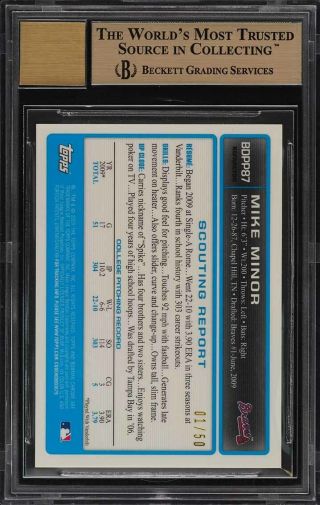 2009 Bowman Chrome Gold Refractor Mike Minor ROOKIE RC AUTO /50 BGS 9.  5 (PWCC) 2