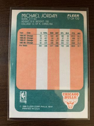 1988 - 1989 Fleer Michael Jordan Chicago Bulls 17 Basketball Card 2