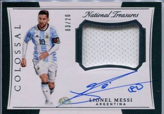 Lionel Messi 2018 National Treasures Soccer Colossal Autograph Jersey 03/20 Arg