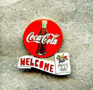 1998 Nagano Welcome Olympic Winter Games Pin Enamel Cola